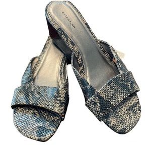 Attention Snakeskin Style 2.5” Heeled Open Toe Sandals - Size 10